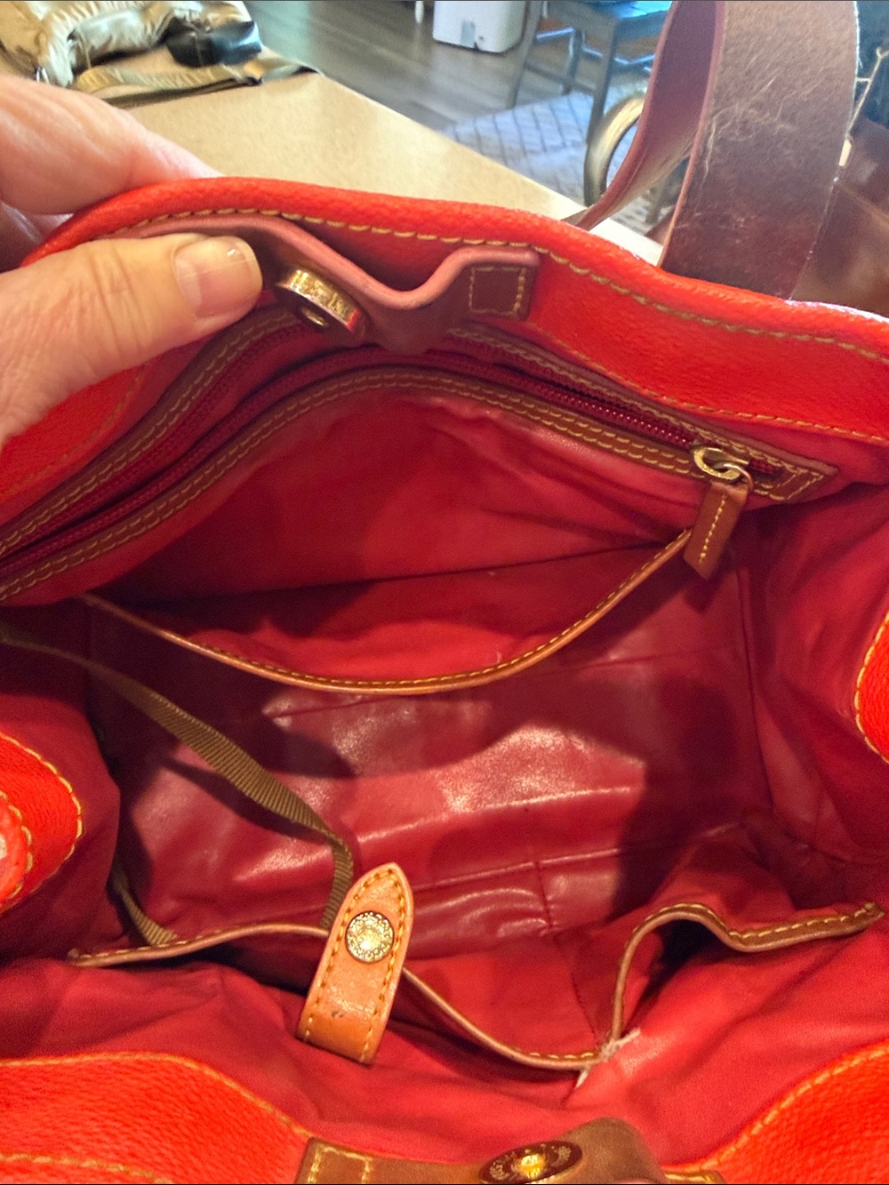 Dooney & Bourke Red Canvas Satchel with Brown Leather Trim - Picture 13 of 14